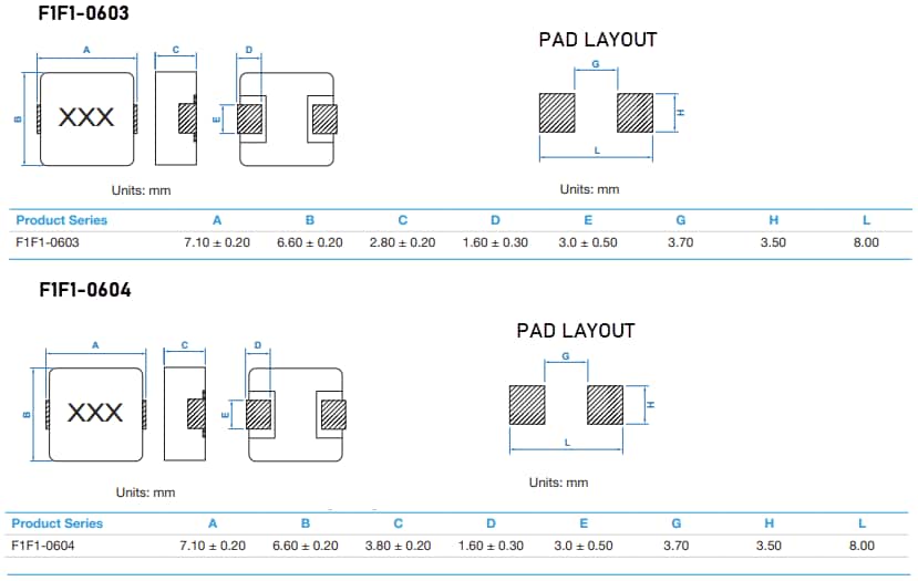 Mechanical Drawing - Signal Transformer / Bel F1F1 Shielded SMT Inductors